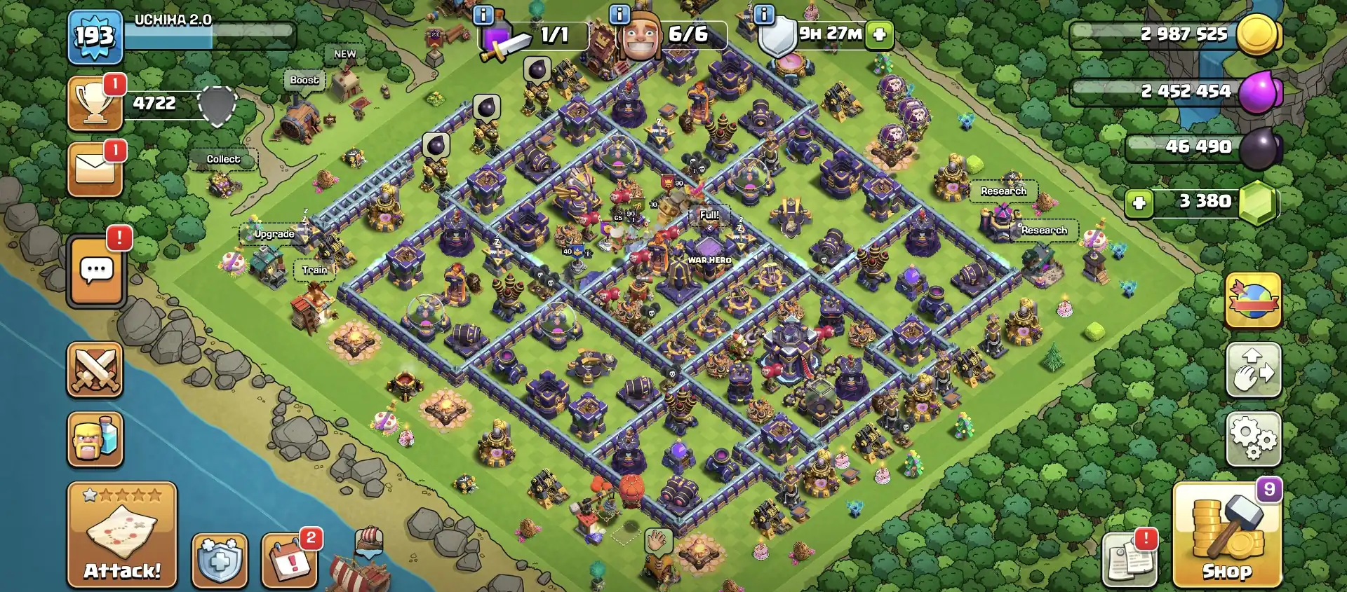 HEROS 90-90-48-65-50 ⚡ TH 15 MAX ACCOUNT ⚡ PURPLE WALL 🔥 SUPER LEVEL EPIC EQUIPMENT ✔️ MAX DEF+LAB ⚡ EVERY SIDE ALMOST MAX 🔥 BEST OFFER