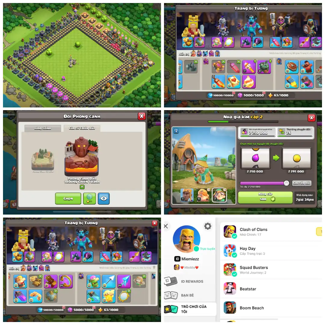 Best Deal ➤Th17 Max ➤ 100-100-90-75-50 ➤Army Max ➤10 Epic Equipment Max ➤Egypt Scenery ➤War Arena Scenery ➤Full Access