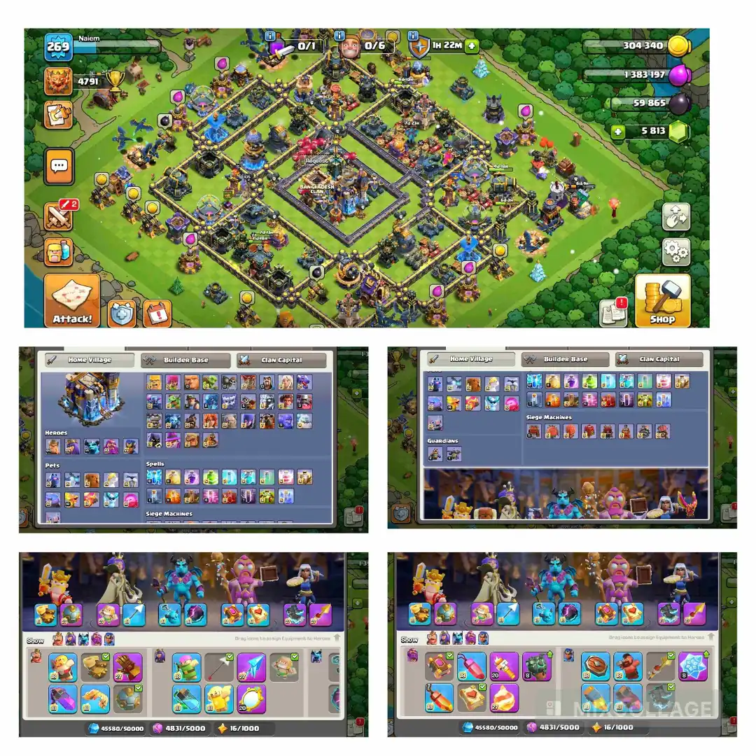 Th18 Close:Max | Max wall | heos:100+105+91+80+55 | 7 Epic max | war star:4914 | gems:5800 | nc:500 | xp269 | Full Access