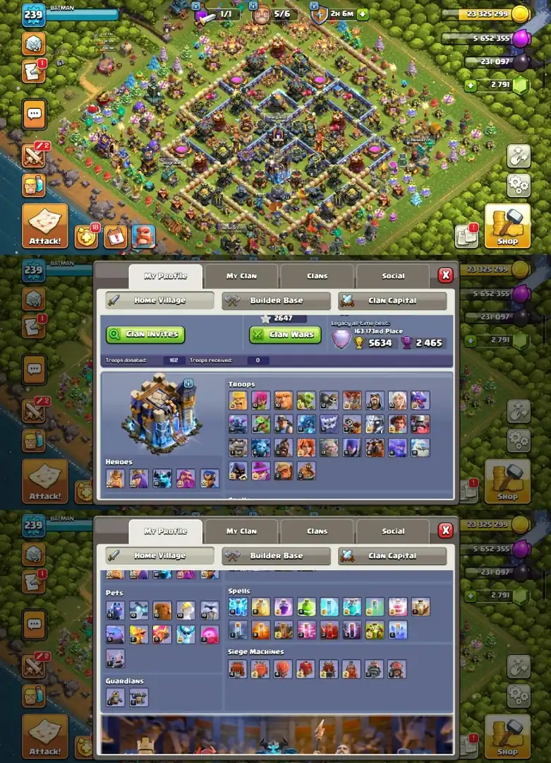 [Hot Offer] [Th 18 Near Max] [4 heros Max] [2 league skins] [Medals+magic items] [Max builder base] [3 epic max] other also good lvl [Nc Yes]