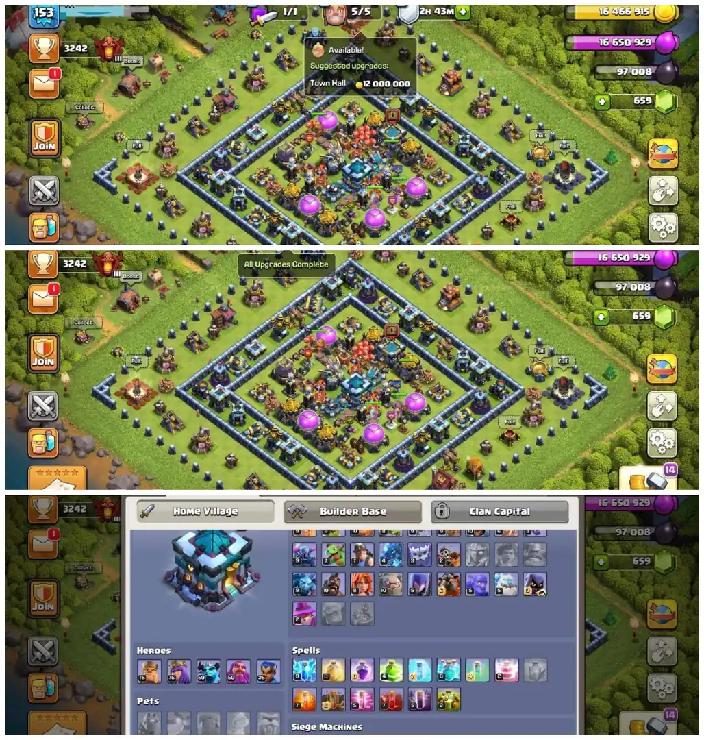 TH13 100% Max | Hero 75-75-50-25 | Max Defs Full |Wall 100% Max | Equipment All Epic Max | XP 153 | Name Change Available | Buyer Mail
