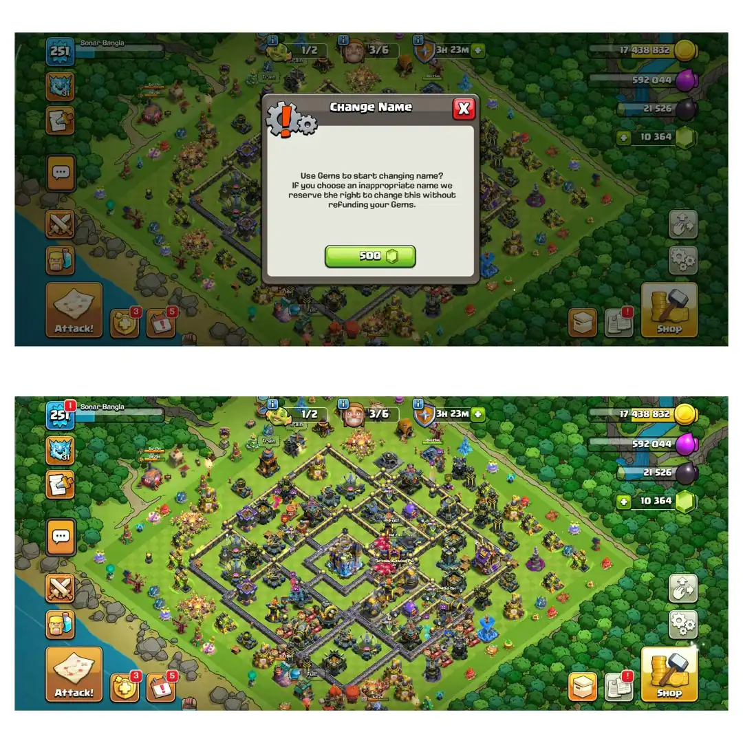 Gems-10367 ➺Stacked Th18 Max➺Hero:105-105-95-80-55 ➺125 Walls Max [Lvl-19]➺6 Epic Equipments Max ➺CWL-379 ➺Email Change Avl