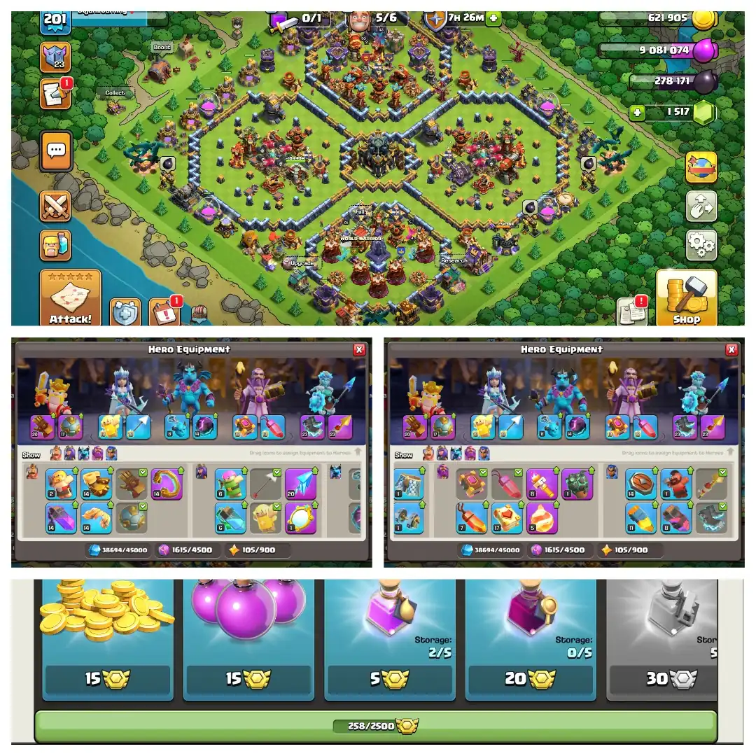 [Great Deal] Th-17 Fully Max ➤Heroes:-90/91/43/70/43 ➤10 Epic equipments ➤Same as pictures ➤Nc-500 | Full Access | Gd Dfc And Troops