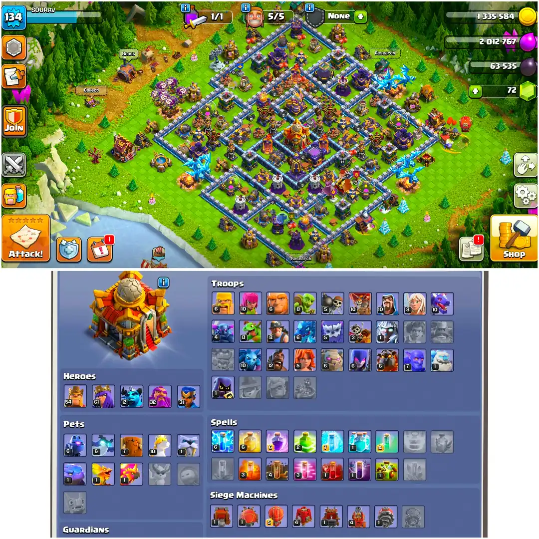 [SUPER CHEAP] TH16 GREAT ACCOUNT [NC FREE] [3EPIC LVL 20] HEROES: 54-61-32-31 [8× PETS+ ALL SIEGE] HIGH DFC | XP-134 | GD TROOPS | FULL ACCESS