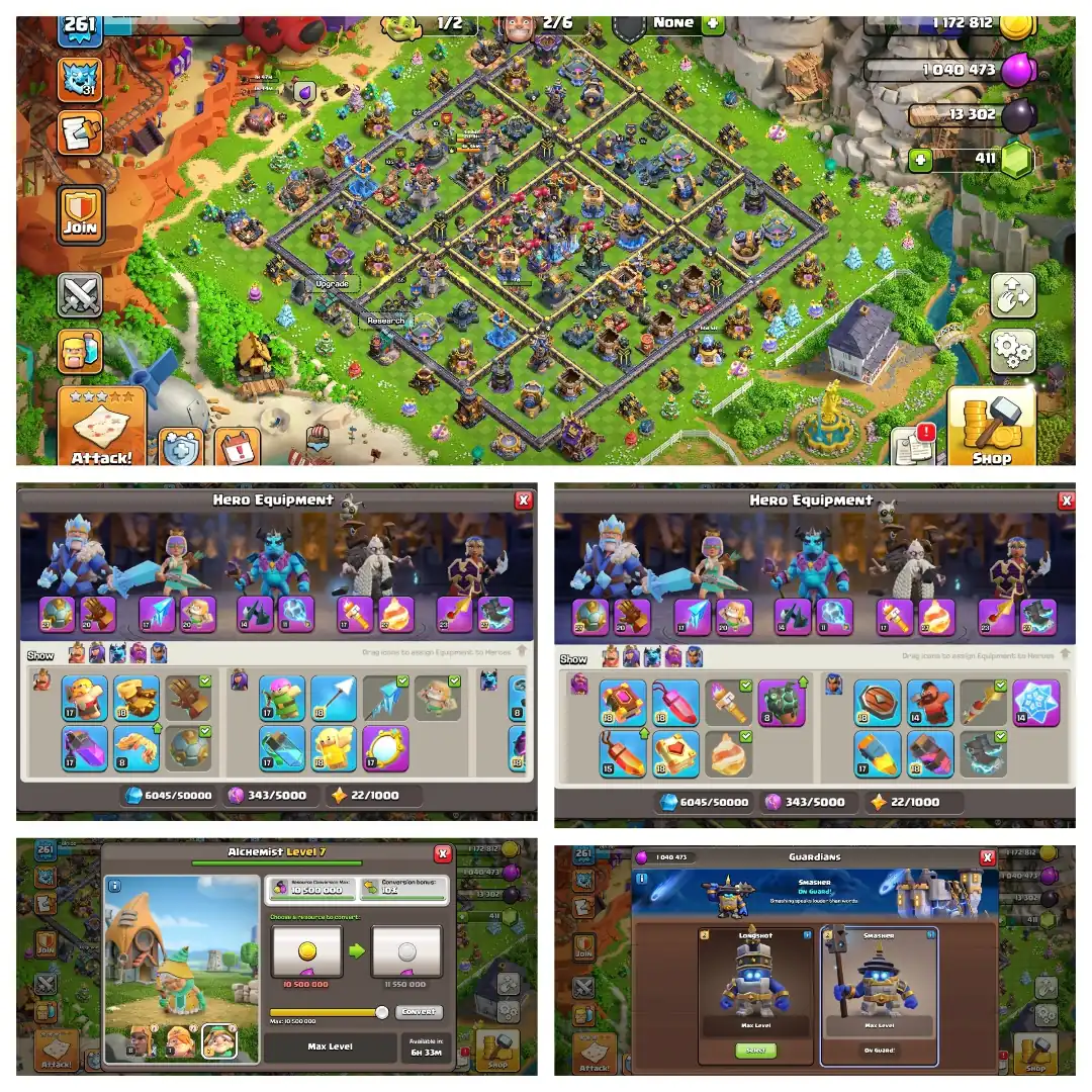 [Super Deal] Th-18 Fully Max➤Heroes: 105/105/93/80/55 ➤13 Epic(3 max) ➤Defence/wall max ➤3 epic scenery ➤Nc-1k | Full Access | Best Deal