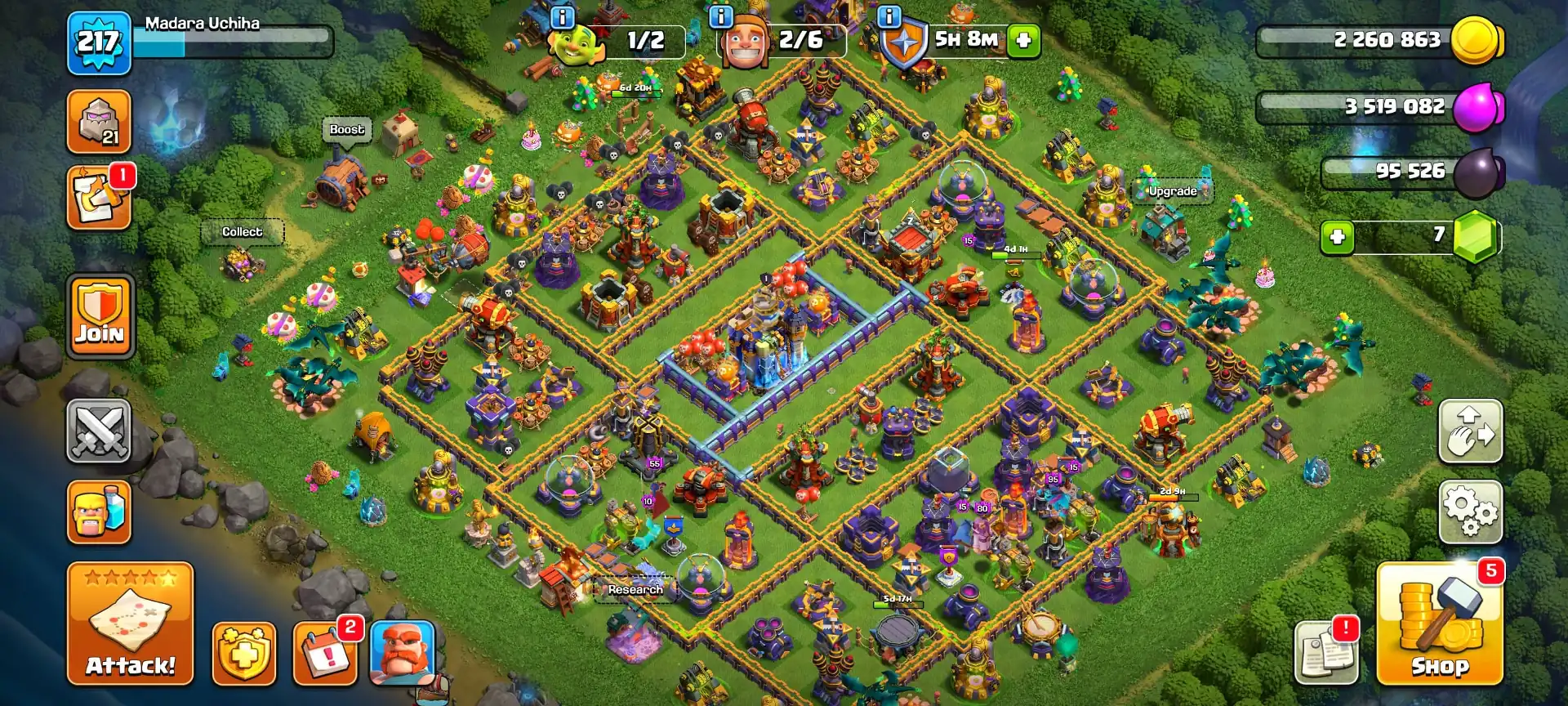 [Super Best Deal] [3 Epic Max+Others High] Th18 Near Max | Heroes: 95-92-60-63-41 | Huge Tree | Golden Wall | B.B Almost Max | Xp-217 | 7x Skin