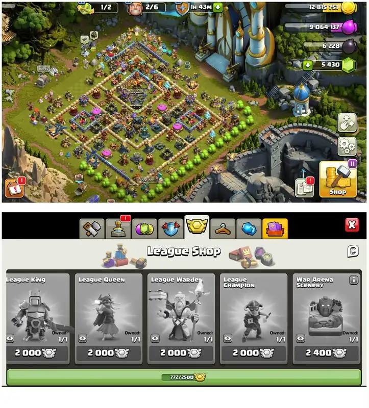 [4 Leauge Skins With War Arena]➤➤Th18 World Best➤➤Heros:80-100-78-68-46➤5.5k Gems➤772 Cwl Medals➤Clash of Dragon Scenary