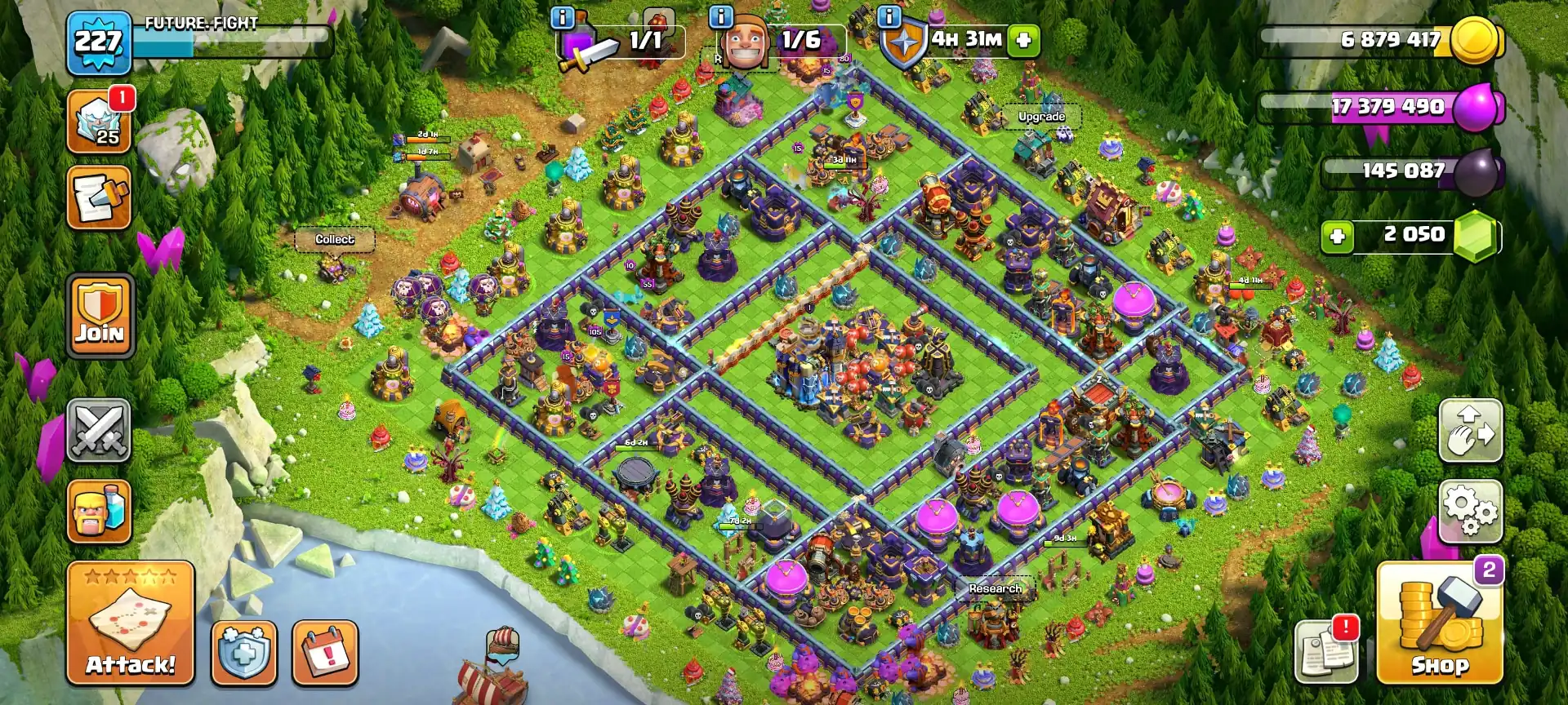 [OLD OBSTACLES] TH18 NEAR MAX | PURPLE WALL | XP-227 | HEROES: 82-88-62-65-37 | NC YES | 1962+WS [ALL EPIC AVL] 8X SKIN | 2050 GEMS | FULL ACCESS