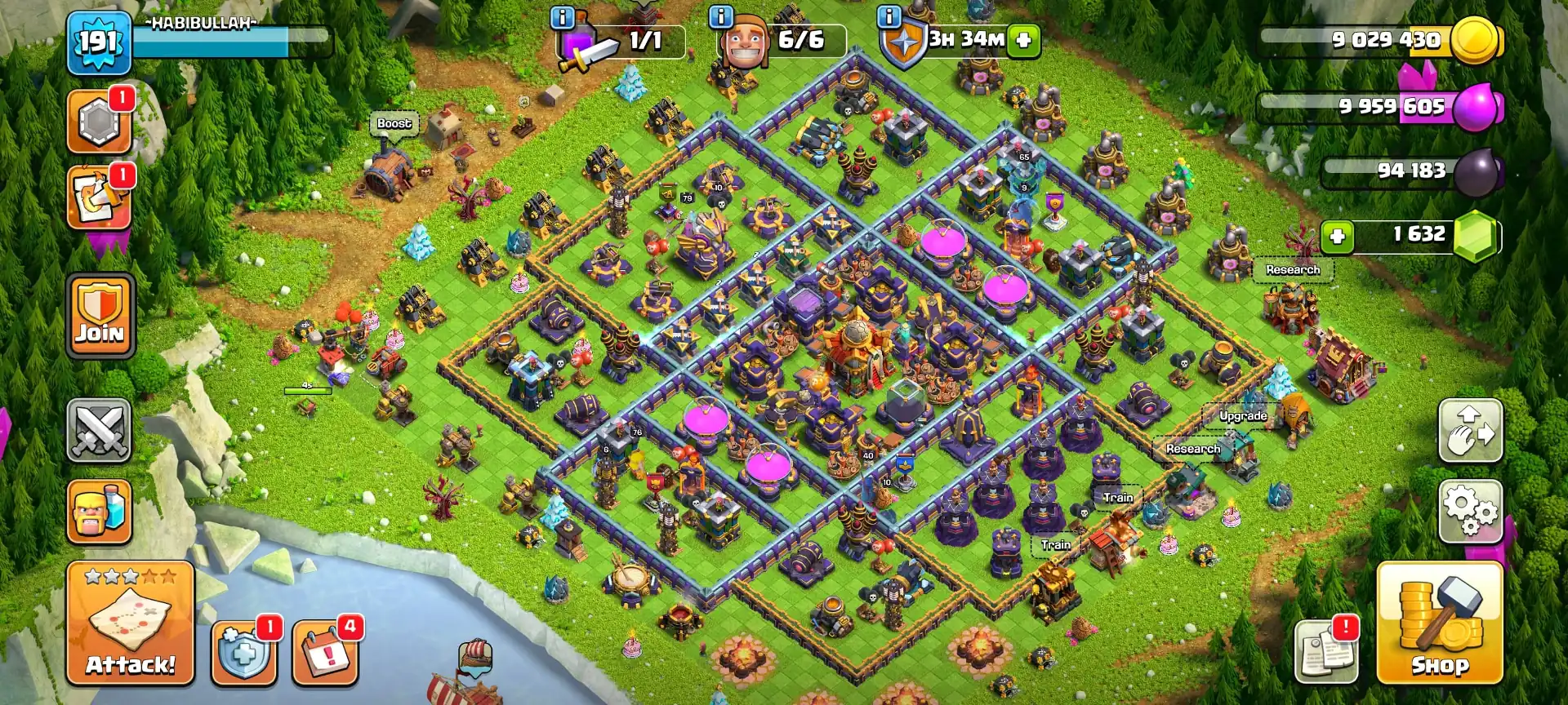 [BEST OFFER] TH16 NEAR MAX ➤PURPLE WALL ➤NC YES ➤HEROES: 76-79-61-65-40 ➤XP-191 ➤FB-23|FA-20|MM-20|SB-17|GG|EB|LP ➤FULL ACCESS | BEST TROOPS