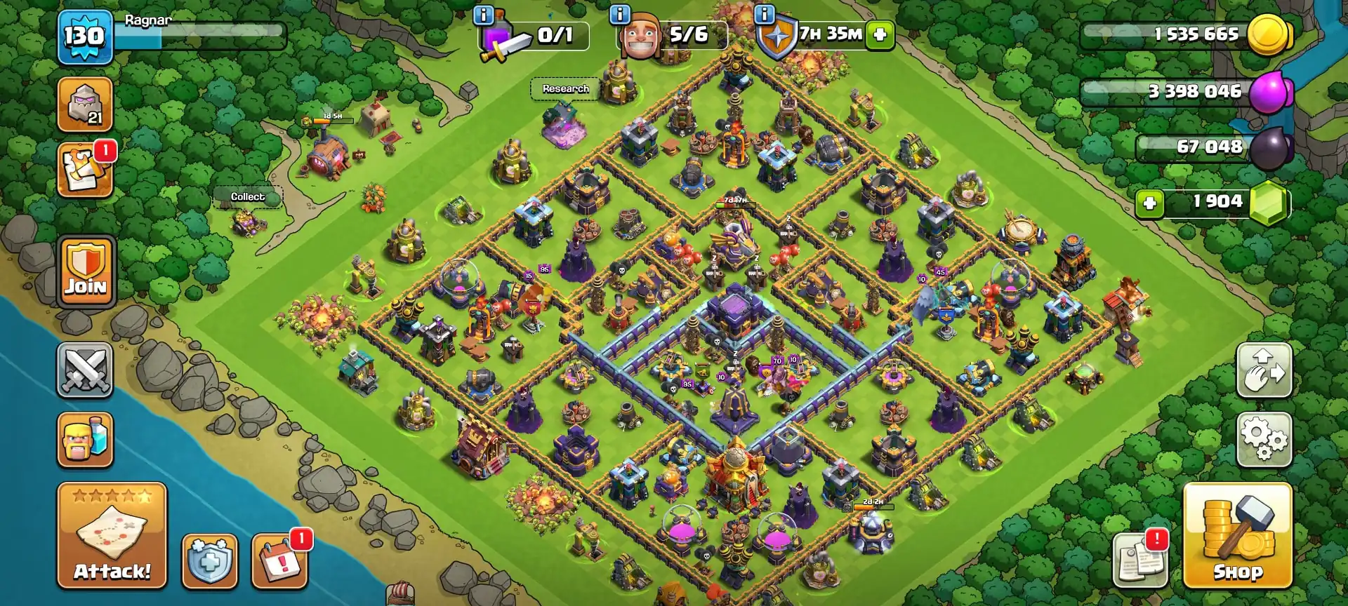 [10 Epic Avl] [Super Cheap] Th16 Near Max [High Hero] Nc Yes | Heroes: 82-86-65-40 | Golden+ Purpel Wall | 6B | 1900 Gems | Full Access | Scenery
