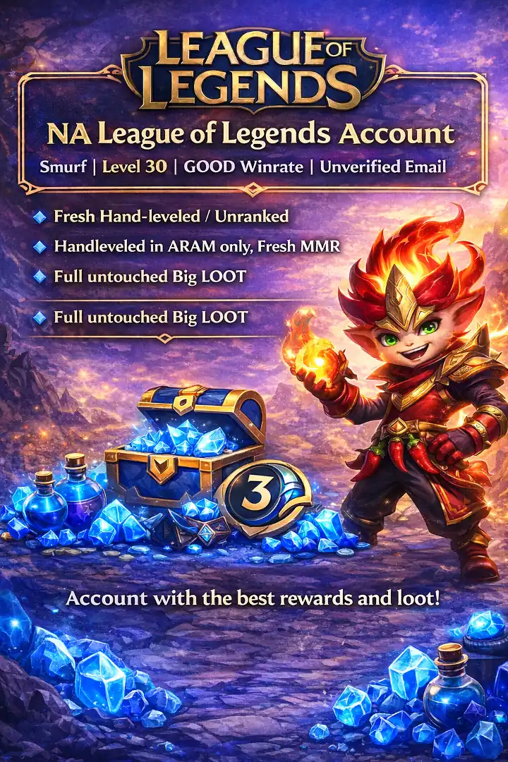 ⭐NA Account| Smurf | Level 30 |Hand-Leveled Aram Only| untouched Big LOOT| FRESH MMR| Unverified