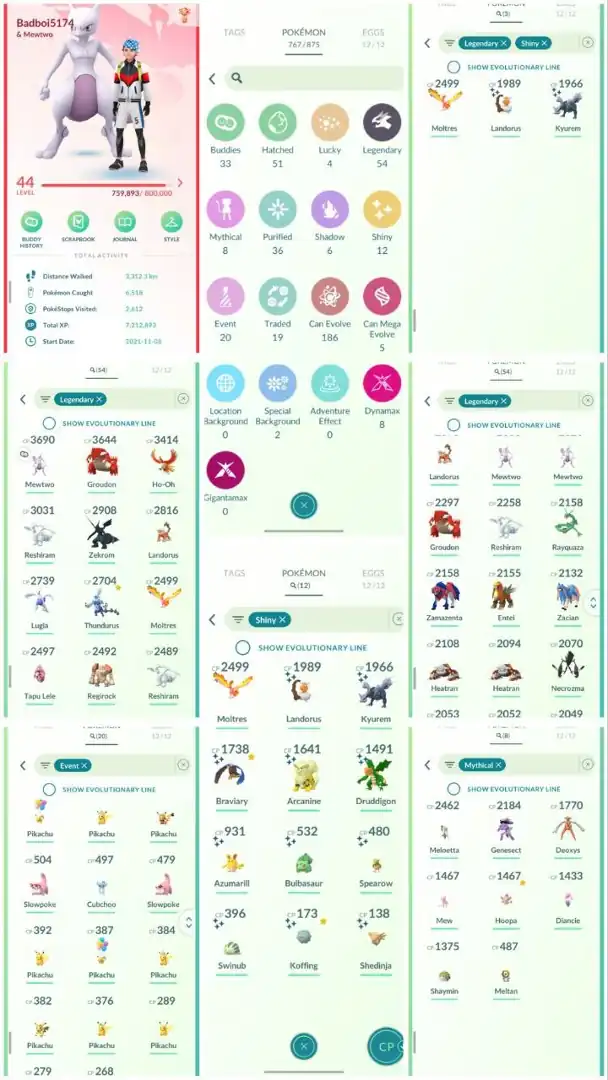 R137 | Level44 | 54 Legendary | 12 Shiny | 3 Shiny Legend | Shiny Kyurem | Shiny Moltress | Mewtwo | Mew | Rayquaza |