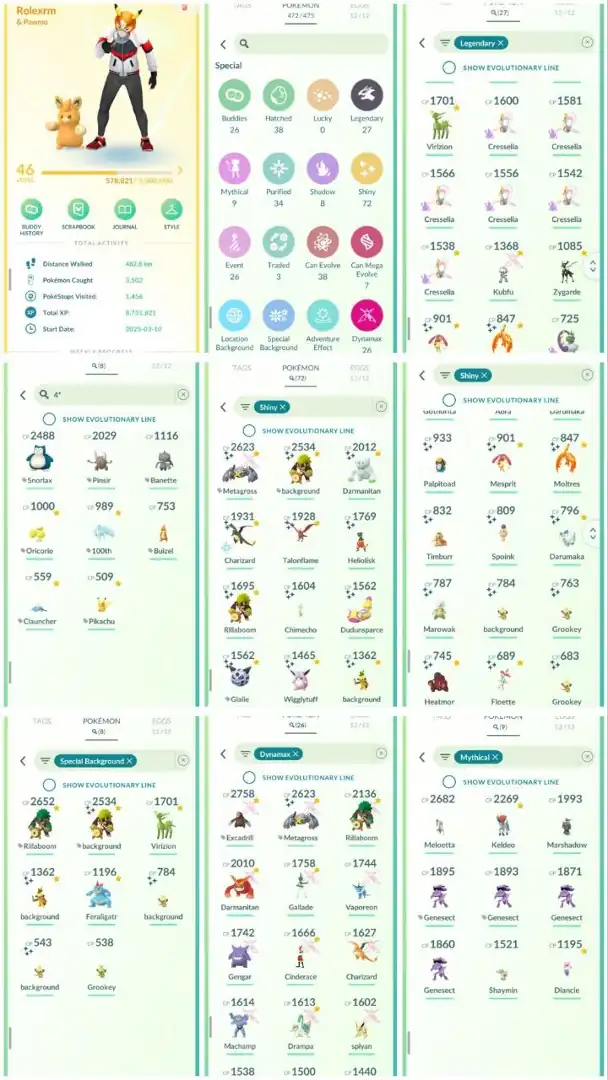 R131 | Level46 | 27 Legendary | 72 Shiny | Rare Shiny Galar Moltress | Shiny Dmax Metagross | 8 Hundo | 8 Special Background | 26 Dmax |