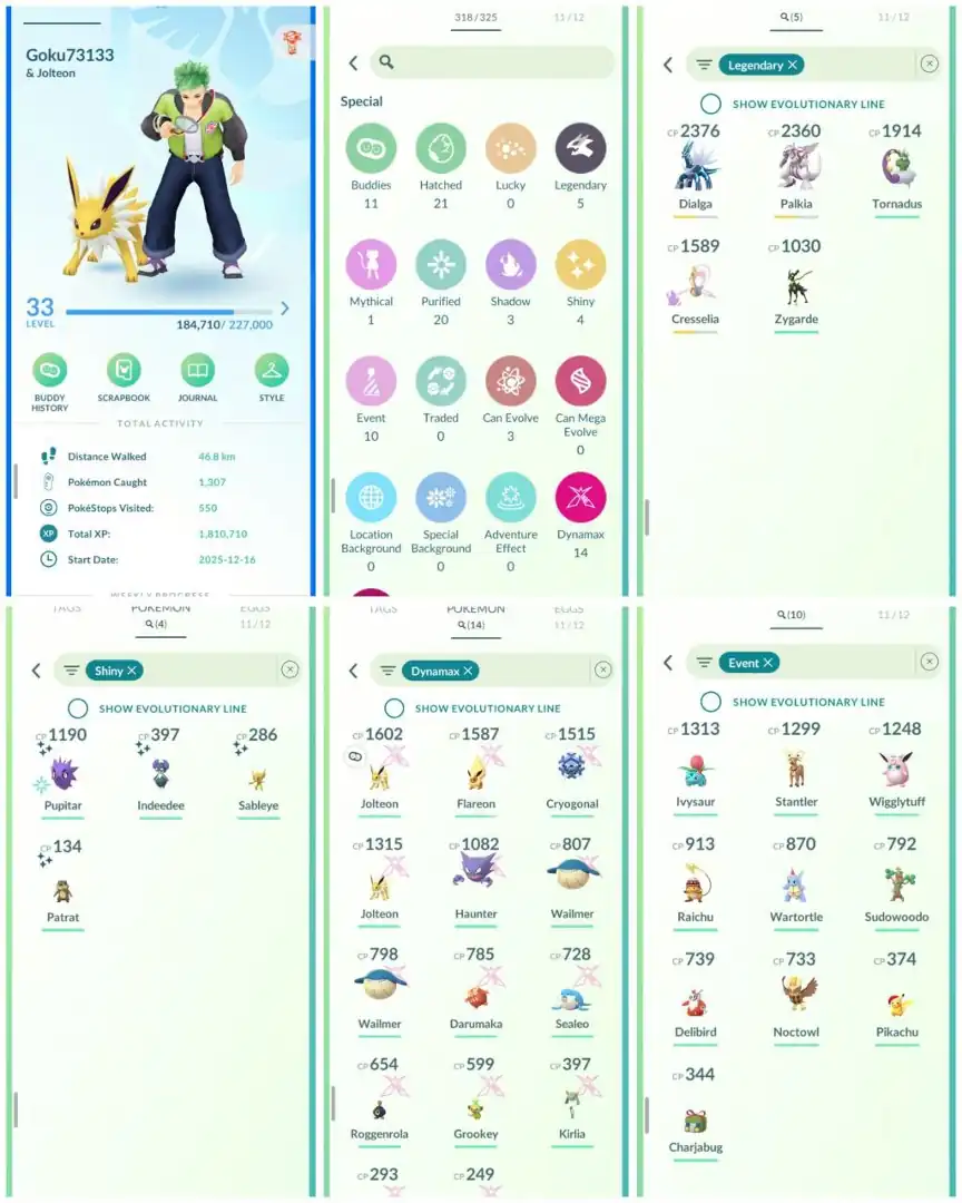 R129 | Level33 | 5 Legendary | 4 Shiny | 14 Dmax | 10 Costume Pokemons | Mini Account