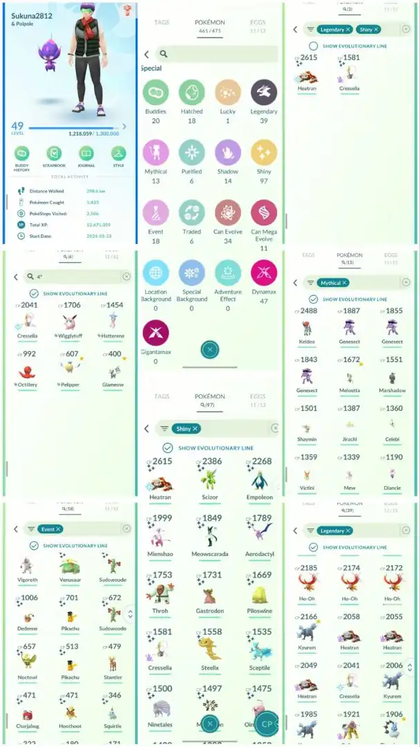 R120 | Level49 | 39 Legendary | 97 Shiny | 1 Hundo Legend | 2 Shiny Legend | Marshadow | Mew | 14 Costume Shiny Pokemons |