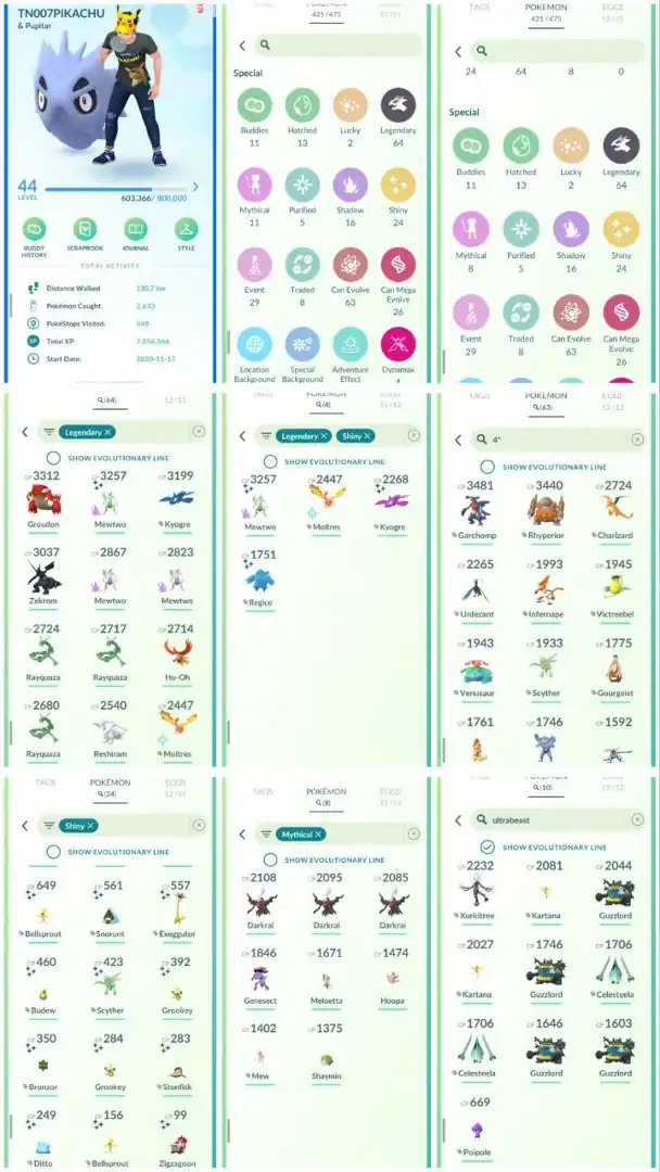 R116 | Level44 | 64 Legendary | 24 Shiny | 4 Shiny Legend | Shadow Shiny Mewtwo | Shiny Moltress | Shiny Kyogre | 63 Hundo | 10 Ultrabeast |