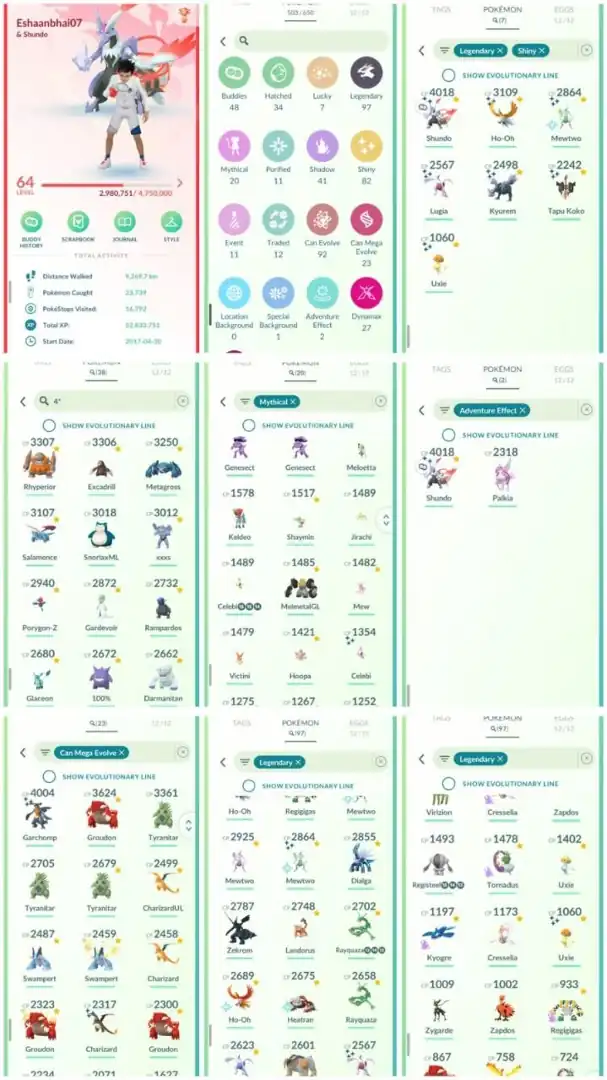 R115 | Level64 | 97 Legendary | 82 Shiny | 7 Shiny Legend | White Shiny Fused Kyurem | Shiny Mewtwo Tradable | Special Rend Palkia |