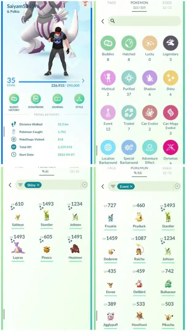 R104 | Level35 | 3 Legendary | 6 Shiny | 12 Costume Pokemons | Mini Account
