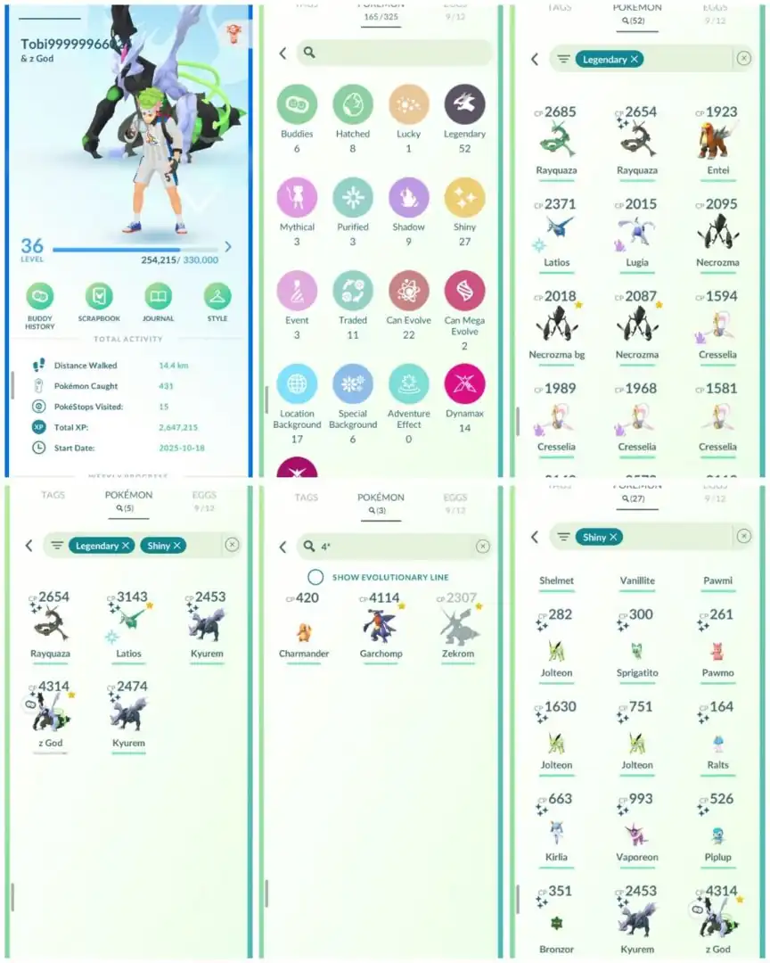 R98 | Level36 | 52 Legendary | 27 Shiny | 5 Shiny Legend | Shiny Rayquaza | Shiny Fused Black Kyurem | Shiny Latios | Hundo Zekrom |
