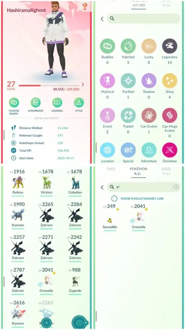 R93 | Level27 | 14 Legendary | 4 Shiny | Fused White Kyurem | Hundo Cresselia | Zekrom | Starter Account