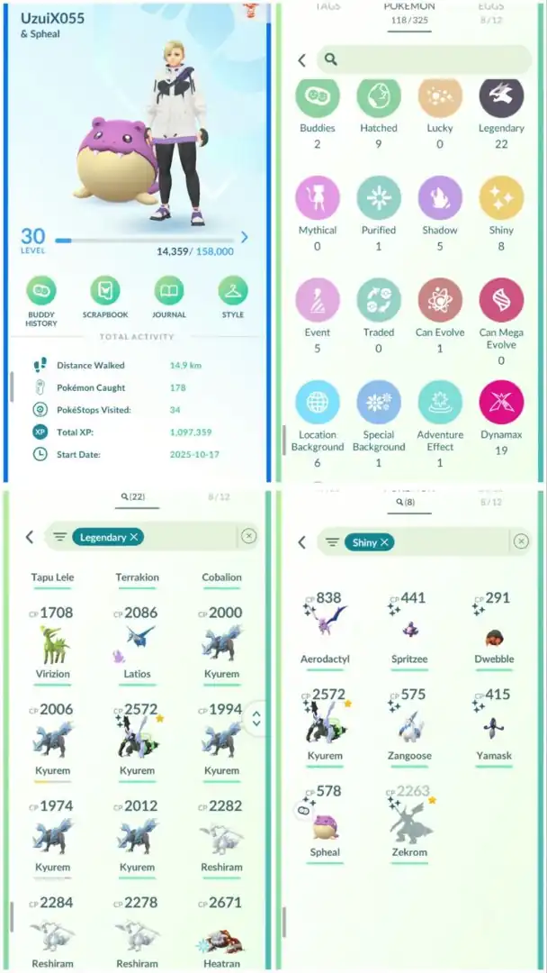 R90 | Level30 | 22 Legendary | 8 Shiny | Rare Shiny Fused Black Kyurem | Reshiram | 5 Costume Pokemons | 6 Location Background |