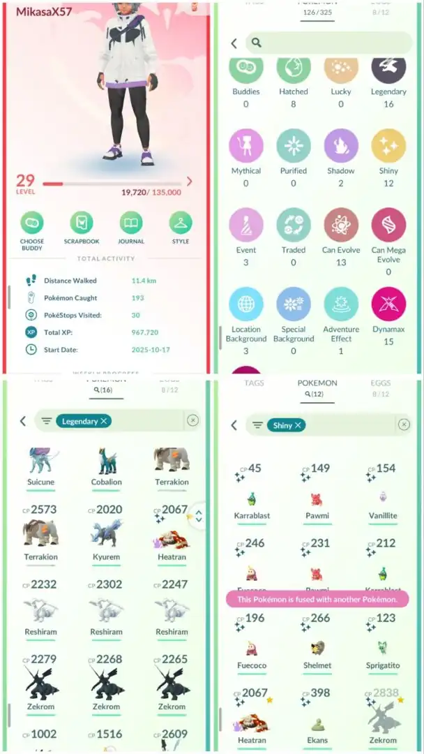 R89 | Level29 | 16 Legendary | 12 Shiny | 2 Shiny Legend | Fused Black Kyurem | Shiny Heatran | Reshiram | Zekrom | Starter Account