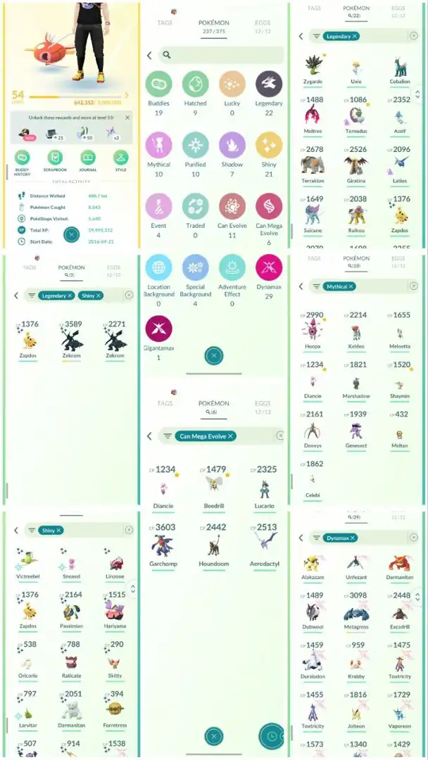 R87 | Level54 | 22 Legendary | 21 Shiny | 3 Shiny Legend | Shiny Galar Zapdos | 2 Shiny Zekrom | Mega Lucario | Galar Moltress | 29 Dmax |