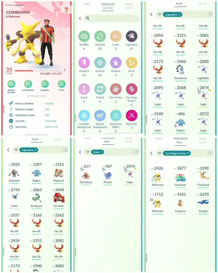 R84 | Level35 | 27 Legendary | 3 Shiny | Shiny Lugia | Rayquaza | Ho-oh | Mega Kyogre | Mega Charizard | Groudon | Stacked Account