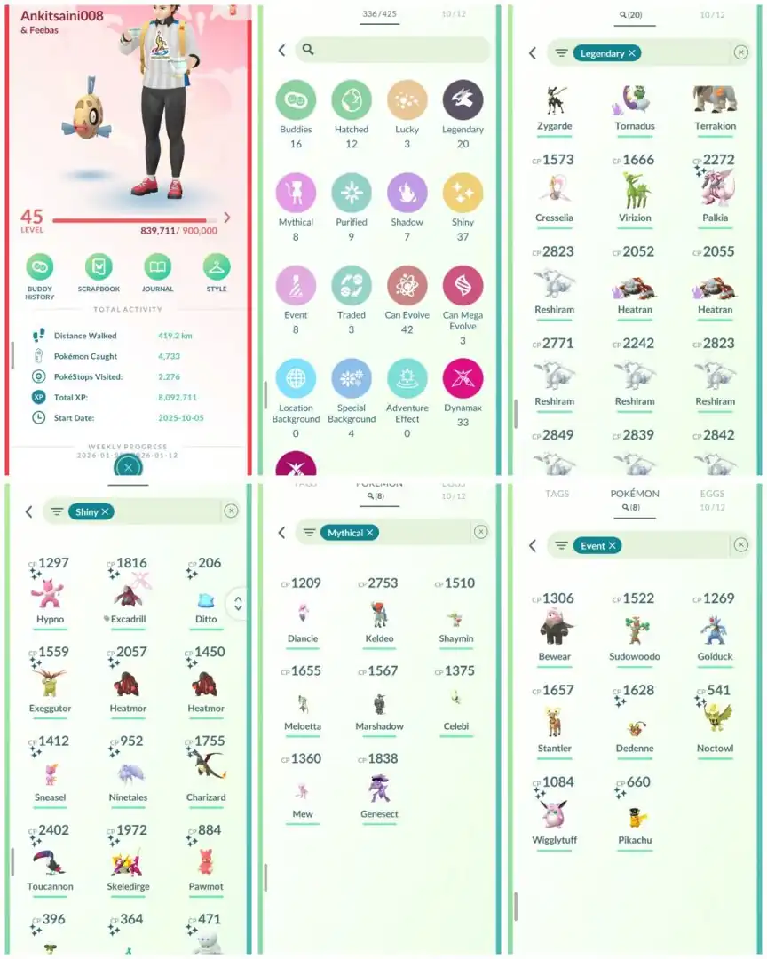 R79 | Level45 | 20 Legendary | 37 Shiny | Shiny Palkia | Shiny Ditto | Shiny Dmax | 3 Costume Shiny | Mew | Marshadow | Keldeo | Celebi |