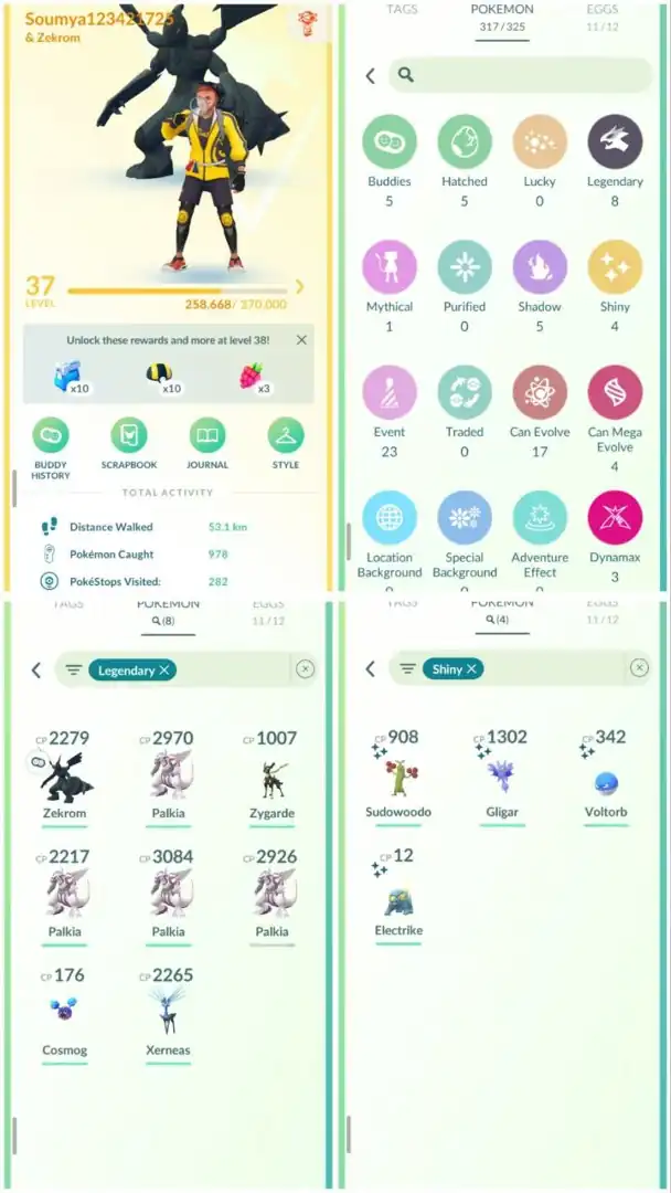 R67 | Level37 | 8 Legendary | 4 Shiny | Cosmong | Zekrom | Starter Account