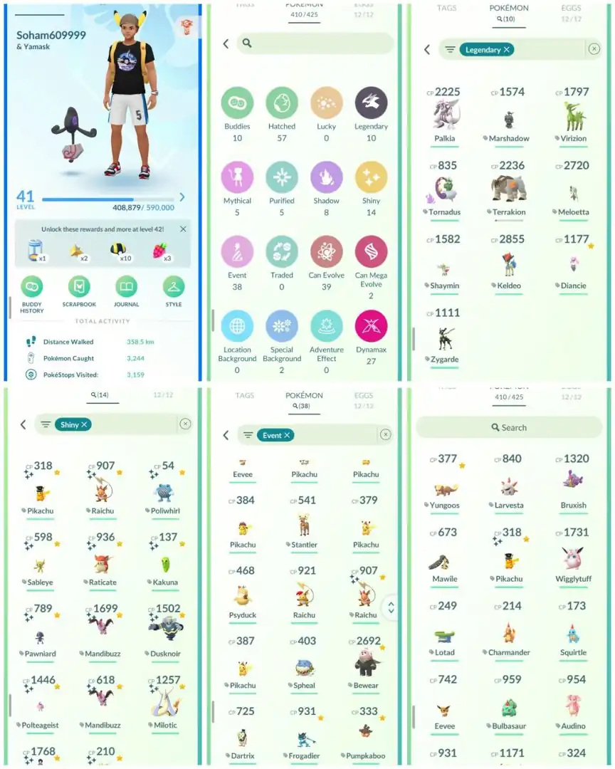 R65 | Level41 | 5 Legendary | 14 Shiny | Palkia | Marshadow | Costume Shiny Pikachu | 27 Dmax | Keldeo | Starter Account