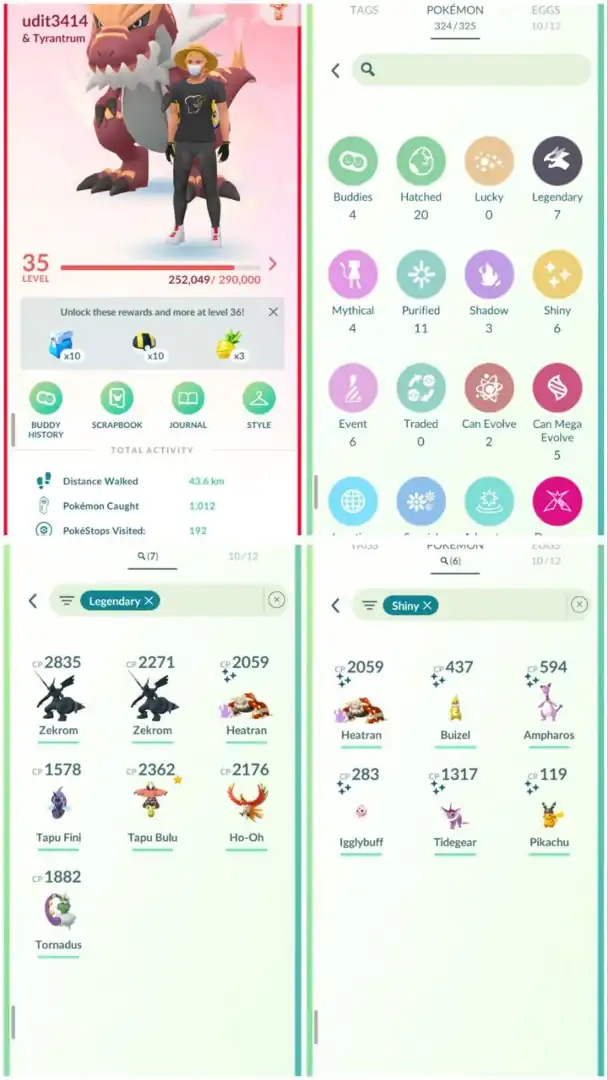 R53 | Level35 | 7 Legendary | 6 Shiny | 1 Shiny Legend | Zekrom | Umbreon Hat Shiny Pikachu Tradable | Ho-oh | Rare Account