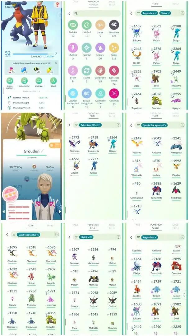 R49 | Level52 | 136 Legendary | 115 Shiny | 18 Shiny Legend | Primal Shundo Groudon | Sword Zacian | Shield Zamazenta | Eternatus |