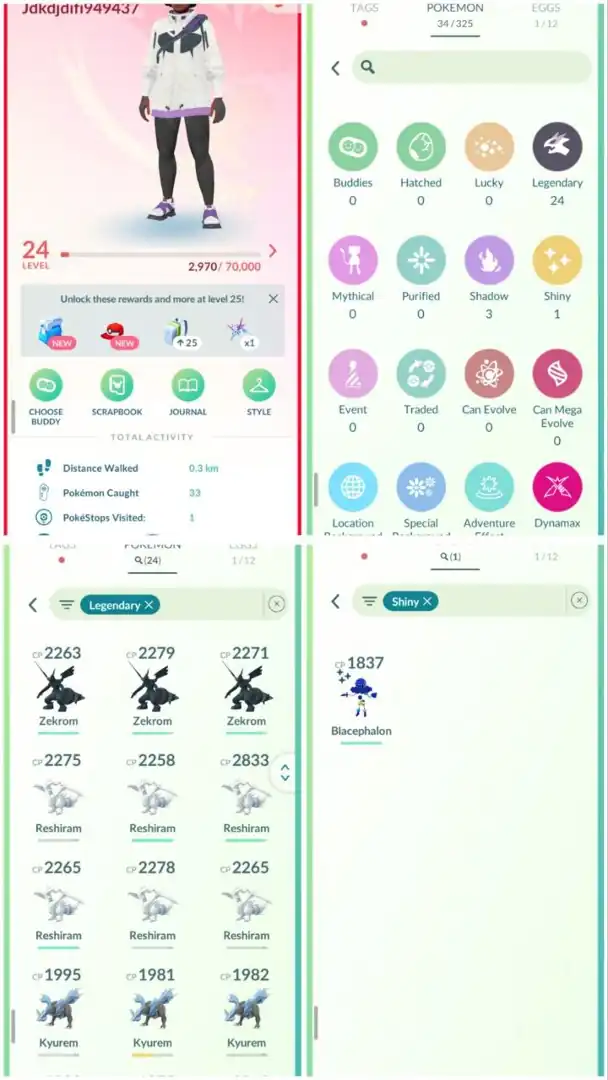 R46 | Level24 | 24 Legendary | 1 Shiny | Shiny Blacephalon | Zekrom | Reshiram | Kyurem | Starter Account