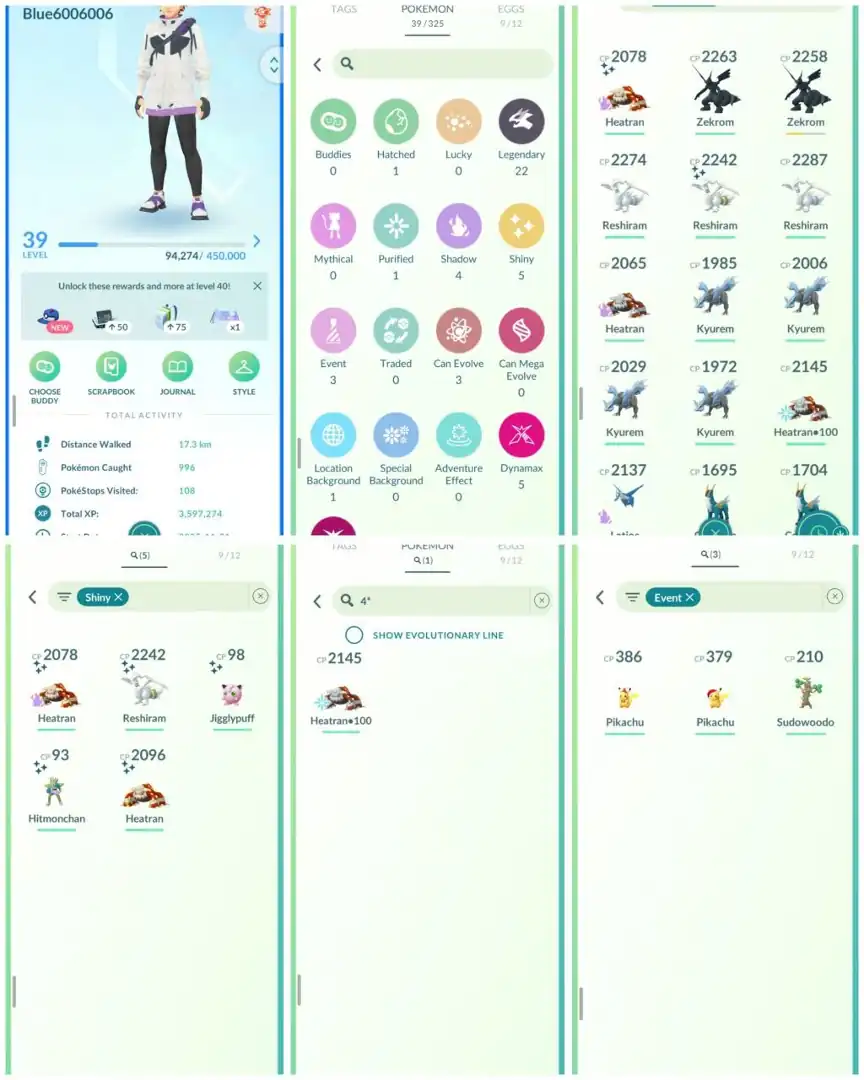 R37 | Level39 | 22 Legendary | 5 Shiny | 3 Shiny Legend | Shiny Reshiram | 2 Shiny Heatran | Hundo Heatran | 3 Costume Pokemons | Kyurem | Zekrom |