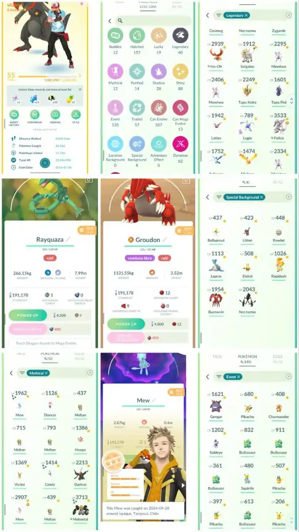 R34 | Level55 | 40 Legendary | 88 Shiny | Ultra Rare Shiny Mew | Rayquaza | Groudon | Mewtwo | Shiny Celebi | Bentee Gengar |
