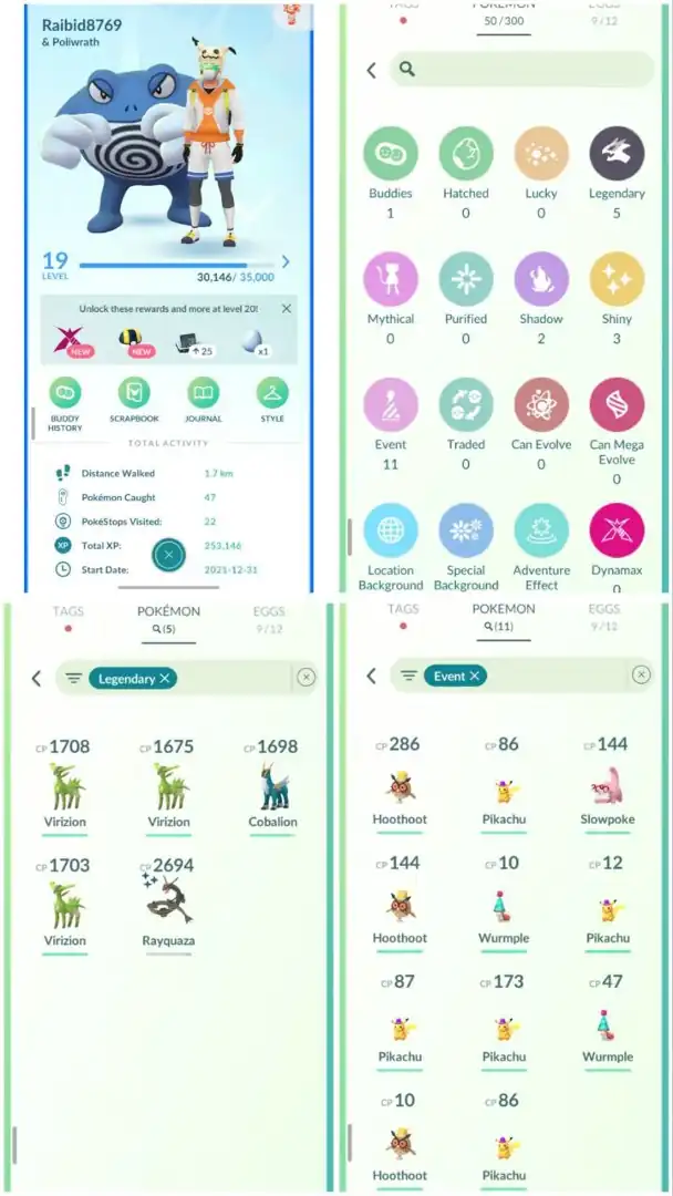 R29 | Level19 | 5 Legendary | 3 Shiny | 1 Shiny Rayquaza | 11 Costume Pokemons | 2021 Account