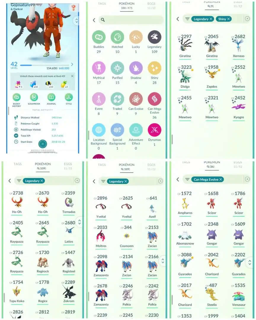 DB2 | Level42 | 109 Legendary | 28 Shiny | 9 Shiny Legend | 3 Shiny Mewtwo | Rayquaza | Galar Moltress | Cosmeom | Mega Charizard |