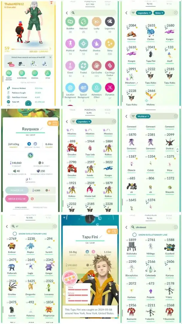 DA3 | Level59 | 99 Legendary | 220 Shiny | 11 Shiny Legend | Shadow Shiny Mewtwo | Mega Rayquaza | Shundo TapuFini | Hundo Lugia |
