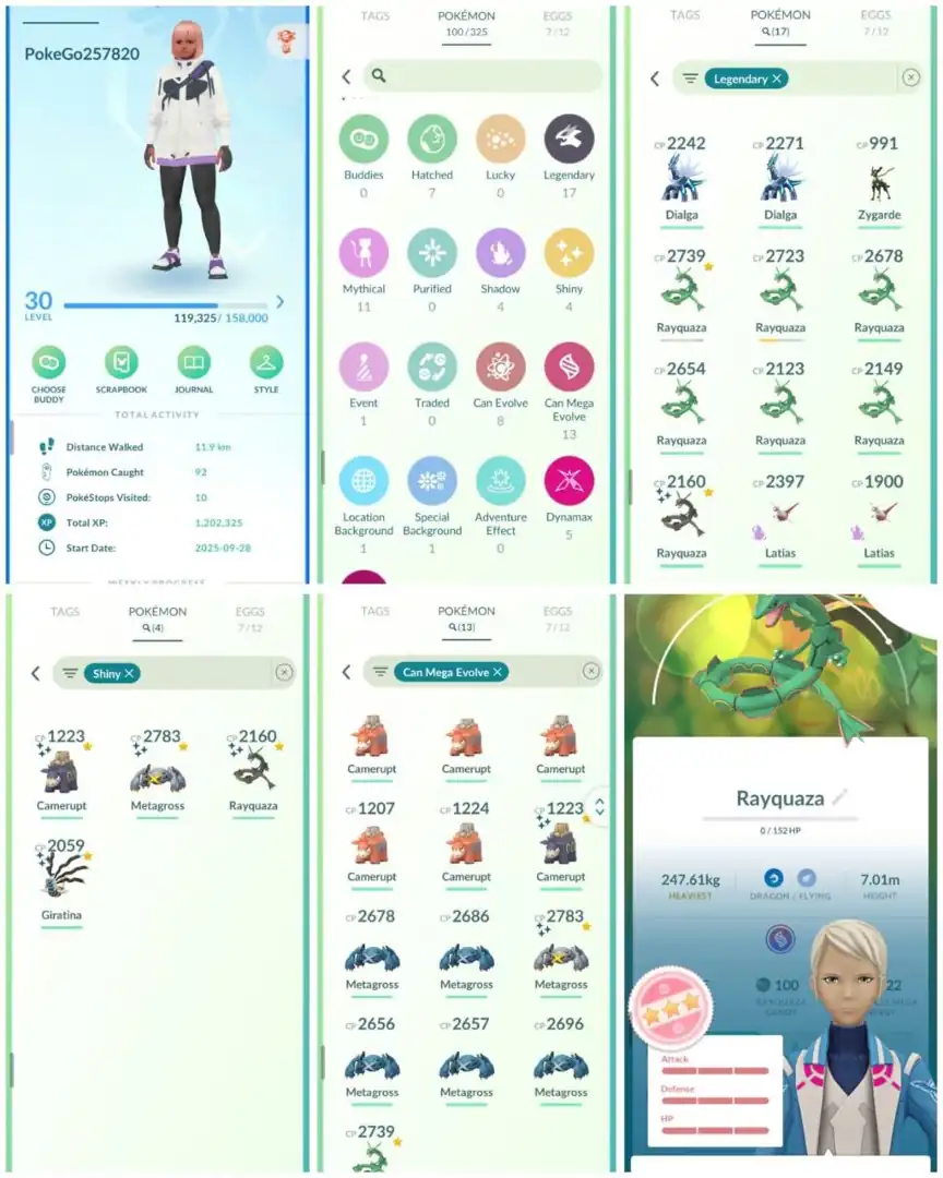 R24 | Level30 | Ultra Rare Mega Hundo Rayquaza | Shiny Rayquaza | 17 Legendary | 4 Shiny | Shiny Giratina | Rare Account