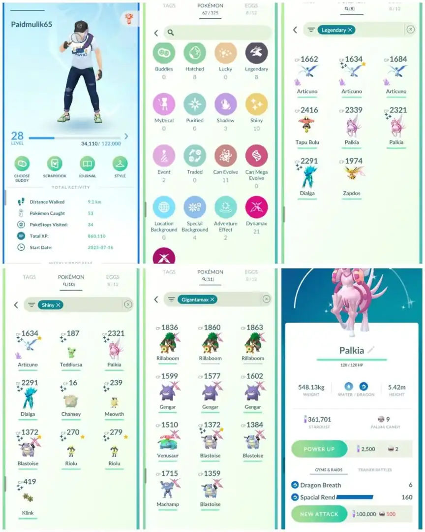 R23 | Level28 | 8 Legendary | 10 Shiny | 3 Shiny Legend | Shiny Special Rend Palkia | Shiny Gmax Blastoise | 2 Shiny Riolu |Shiny Dailga |
