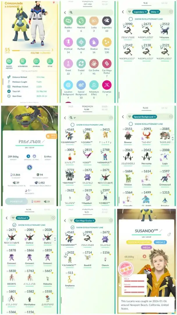 R140 | Level55 | 63 Legendary | 130 Shiny Legend | 5 Shiny Rayquaza Tradable | Shiny Kyurem Tradable | Shundo Mega Lucario |