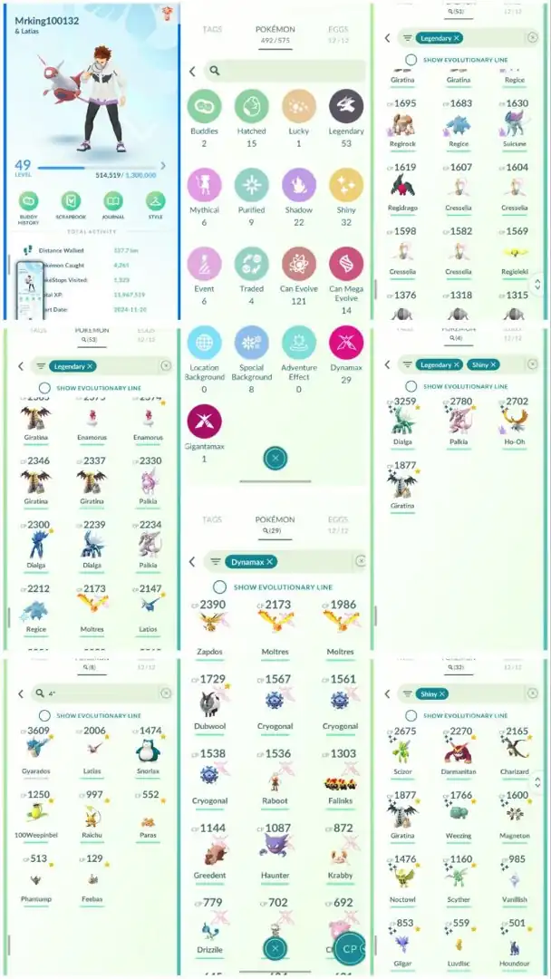 R143 | Level49 | 53 Legendary | 32 Shiny | 4 Shiny Legend | Shiny Ho-oh | Shiny Giratina | Shiny Dailga | Shiny Palkia | Dmax Zapdos |