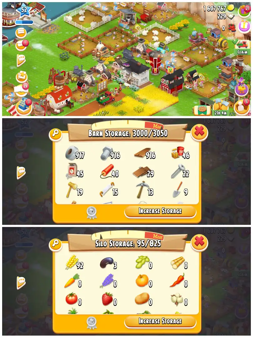 LEVEL 51 | 3000 BARN & 800 SILO | FULLY FILLED LAND TOOLS | 1.6M COINS & 229 DIAMONDS | FULLY STACKED | FULL ACCESS | IOS/ANDROID