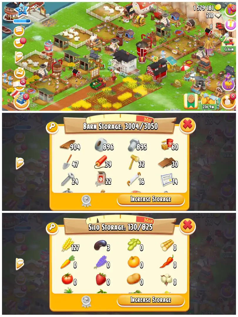 LEVEL 51 | 3000 BARN & 800 SILO | FULLY FILLED LAND TOOLS | 1.5M COINS & 210 DIAMONDS | FULLY STACKED | FULL ACCESS | IOS/ANDROID