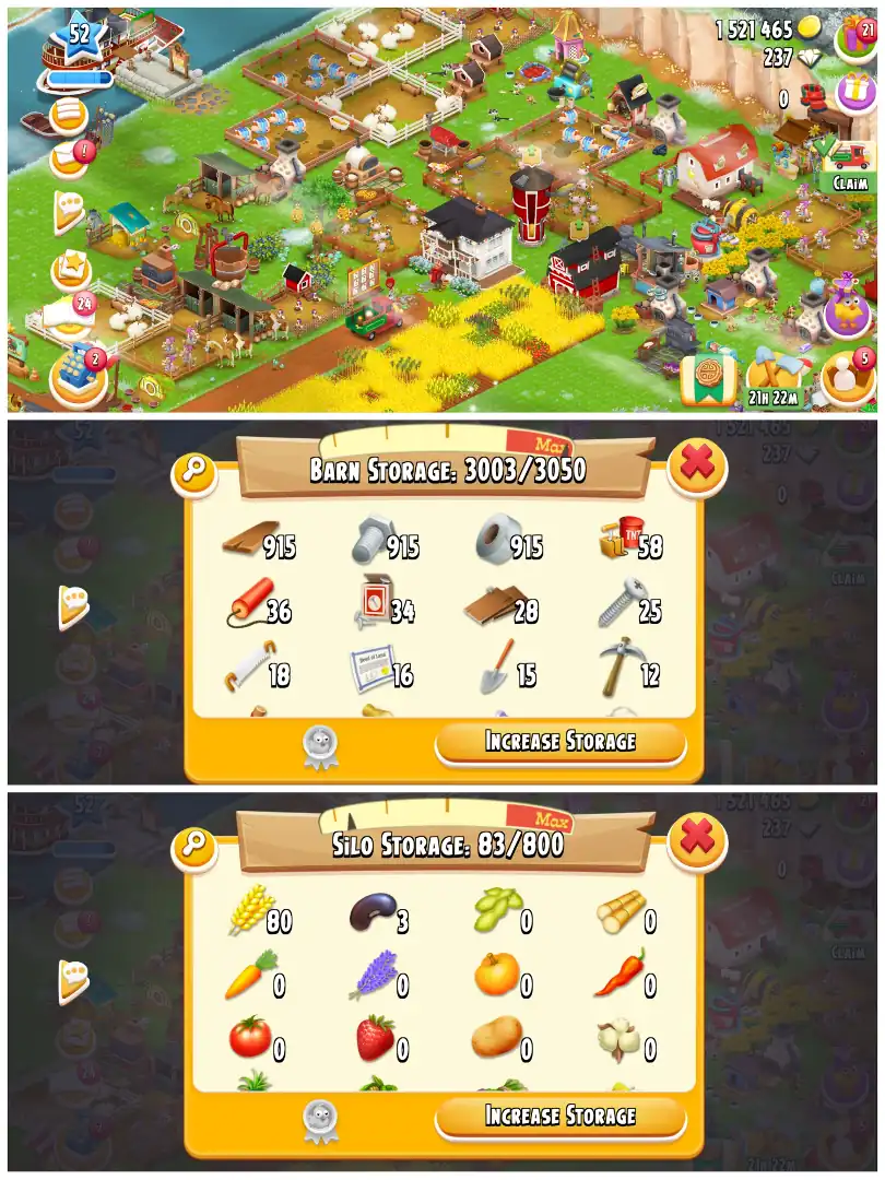 LEVEL 51 | 3000 BARN & 800 SILO | FULLY FILLED LAND TOOLS | 1.5M COINS & 237 DIAMONDS | FULLY STACKED | FULL ACCESS | IOS/ANDROID