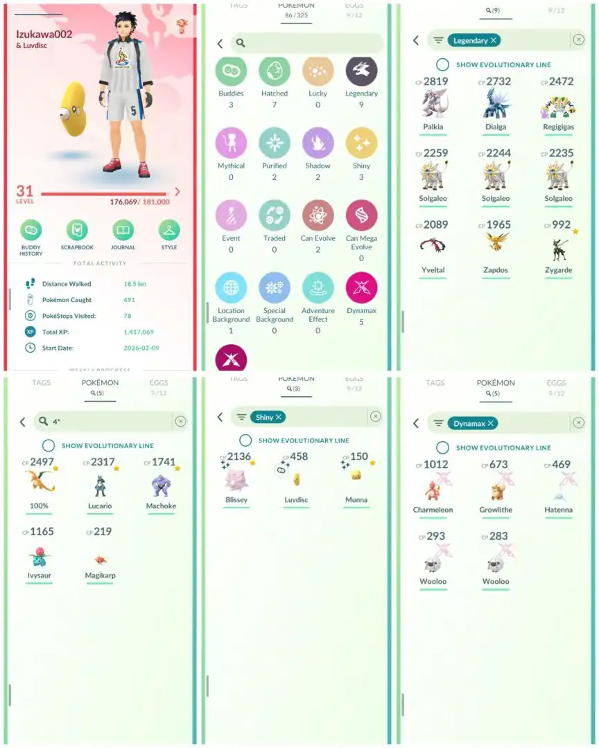 R148 | Level31 | 9 Legendary | 3 Shiny | Hundo Lucario | Shiny Munna | Hundo Charizard | Solgaleo | Zapdos | Dailga | Mini Account