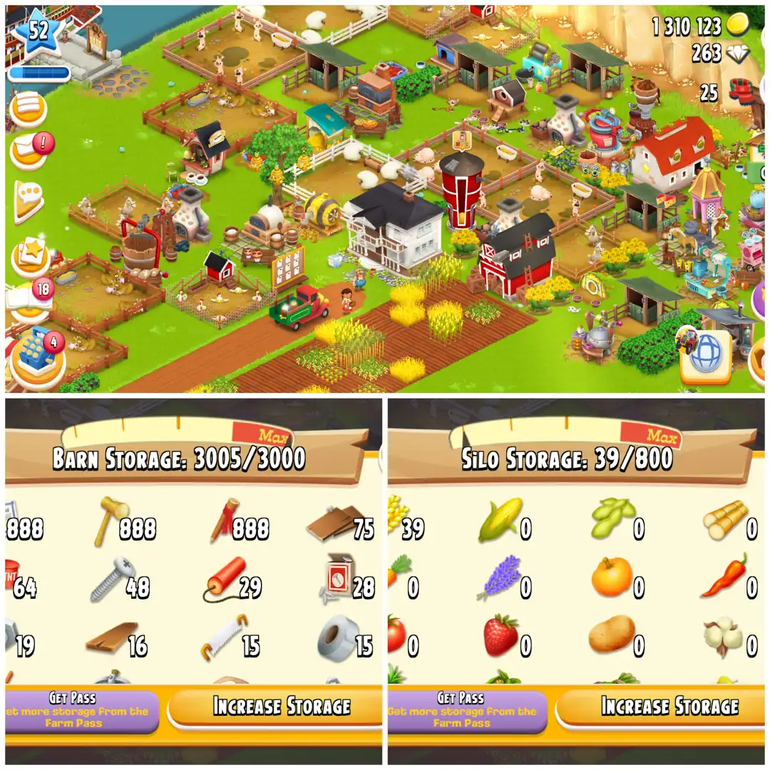 LEVEL 52 🦂 3000 BARN 🦂 800 SILO 🦂 FULLY FILLED LAND TOOLS 🦂 1.3M COINS 🦂 263 DIAMONDS 🦂 FULLY STACKED 🦂 FULL ACCESS 🦂 INSTANT DELIVERY