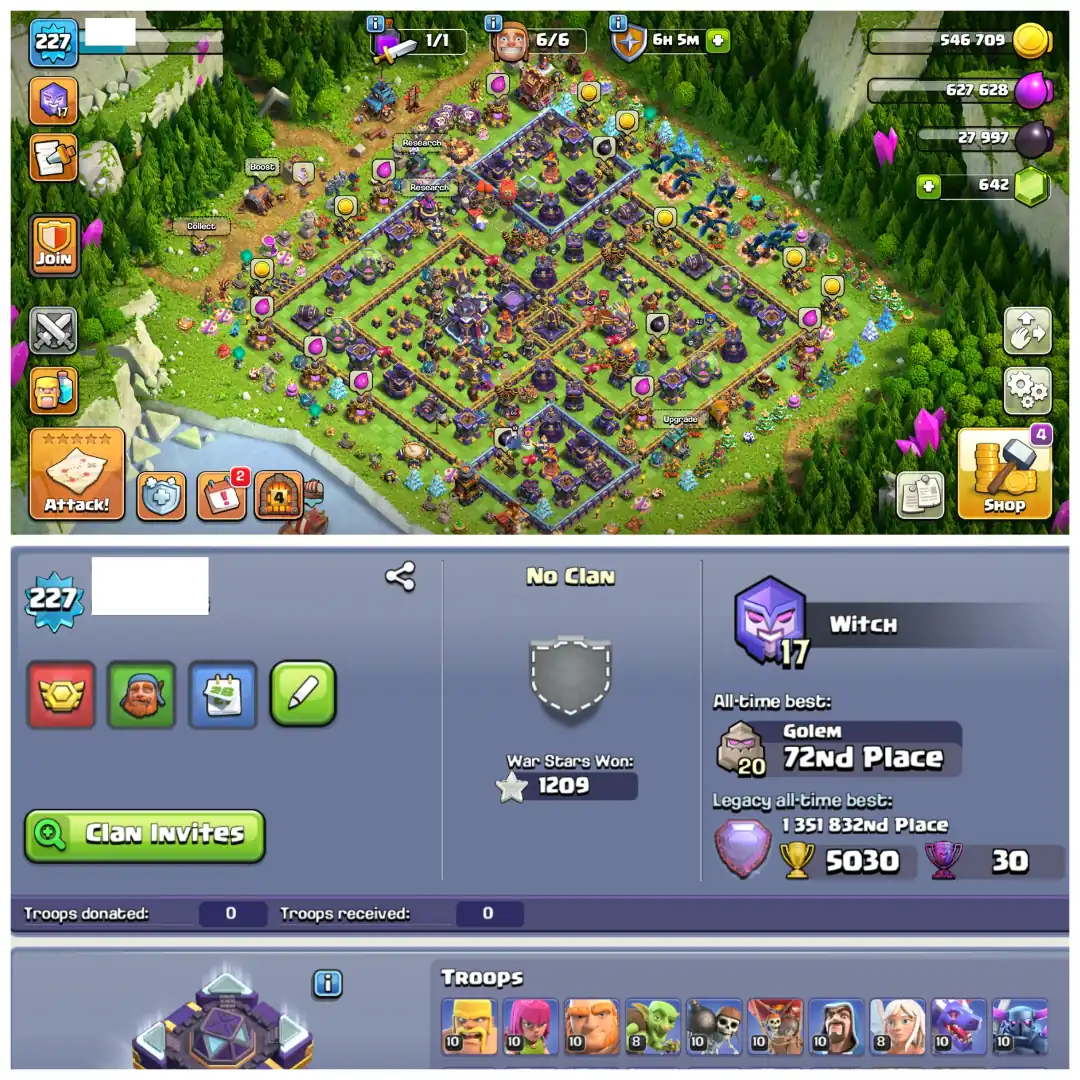 TH15 98% Maxed 🧿 XP 227 Rare 🧿 Old Stacked Clash Trees 🧿 5 Epic Equipments 🧿 449 Starry Ores 🧿 Full Max Builder Hall 🧿