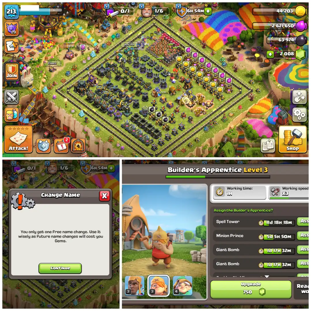 TH17 Premium Mostly Maxed 💎 XP 213 💎 Rare All 15 Epic Equipments 💎 Stacked Items Medals Skins 💎 Clean Apprentice 💎 Free Name Change 💎